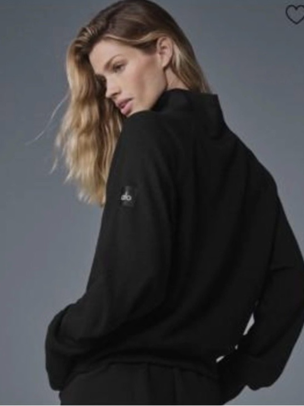 ALO Yoga Black Funnel Neck Pullover and matching jogger pant set. Waffle fabric.